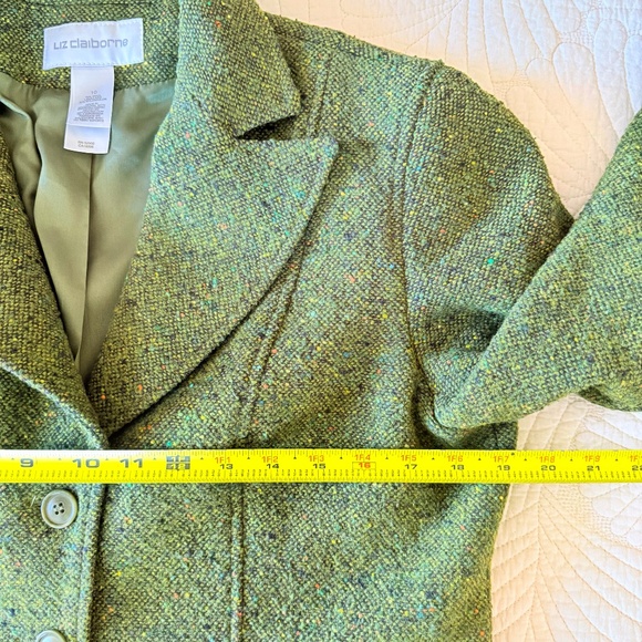 VTG 90s Dark Academia Liz Claiborne Green Tweed Wool Blend Blazer Size 10 - Picture 14 of 15